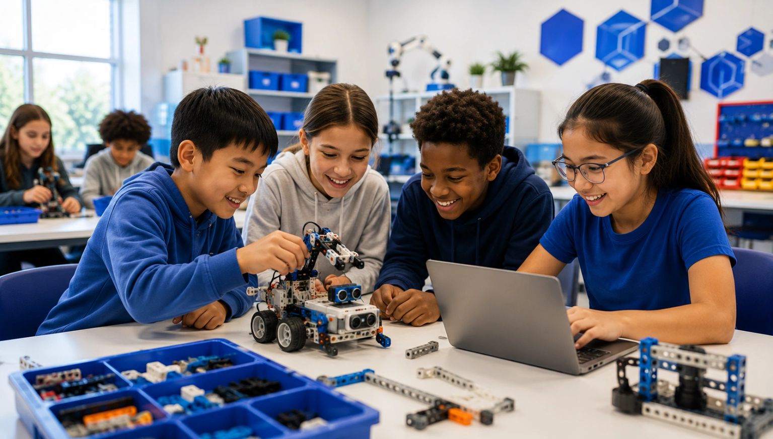 Students discovering robotics, coding, AI, engineering, chess, and design at RoboVerse